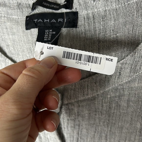 TAHARI 100% Linen Gray Gauzy Button Down Top Size Medium - Picture 6 of 16